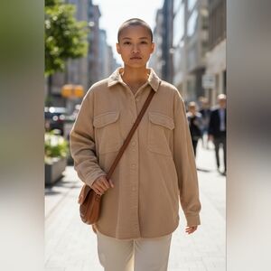 Three Dots Womens Tan Corduroy Chic Lined Button-Up Cord Jacket EUC Large